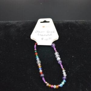 Colorful beaded bracelet on display.