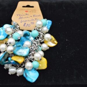 Handmade turquoise and pearl bracelet.
